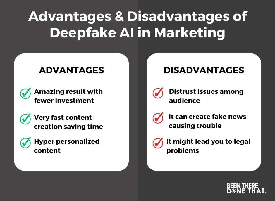 advantages and disadvantages of deepfake in video marketing